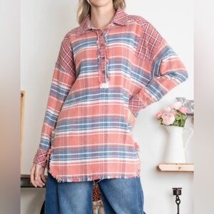 BlueVelvet Plaid Contrast Button Down Neck Shirt
